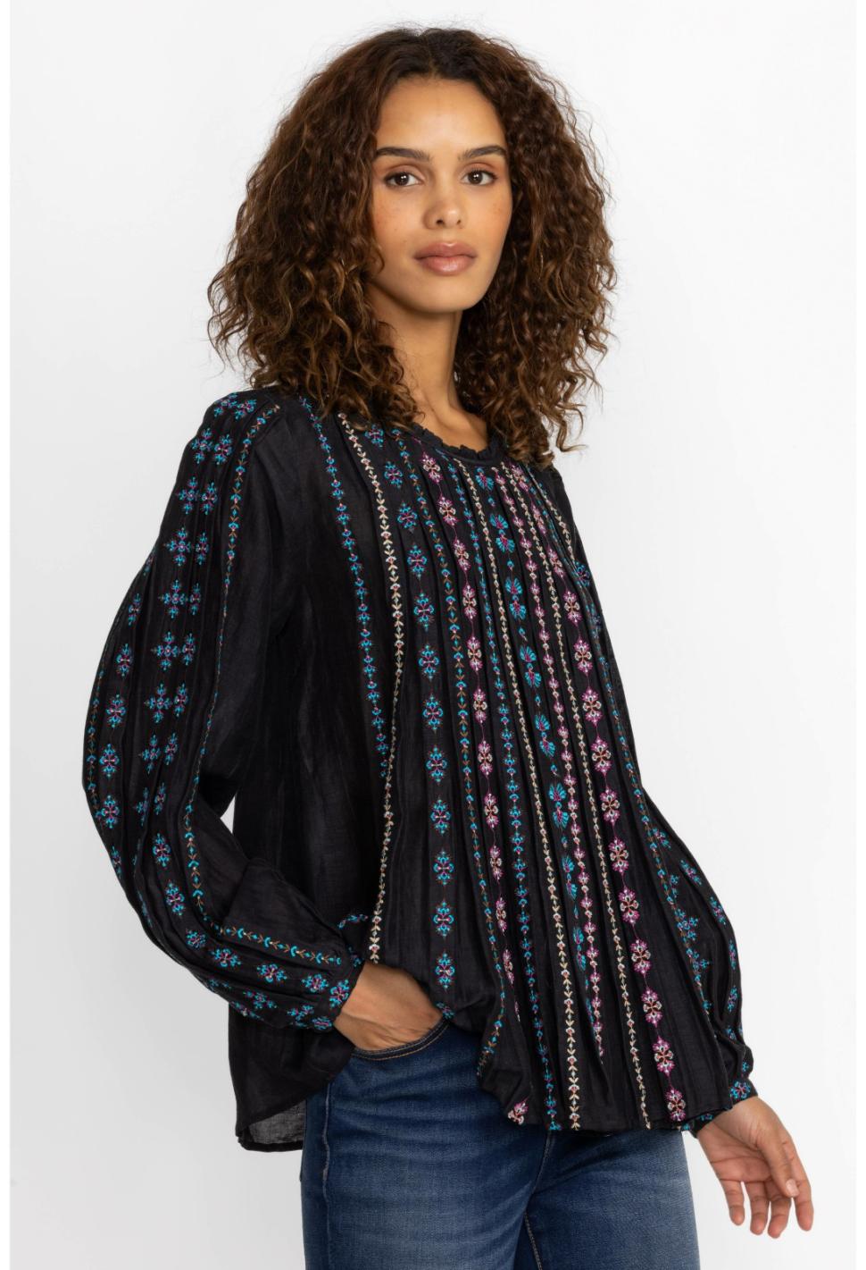 Women Tops | Johnny Was Calico Blouse Black