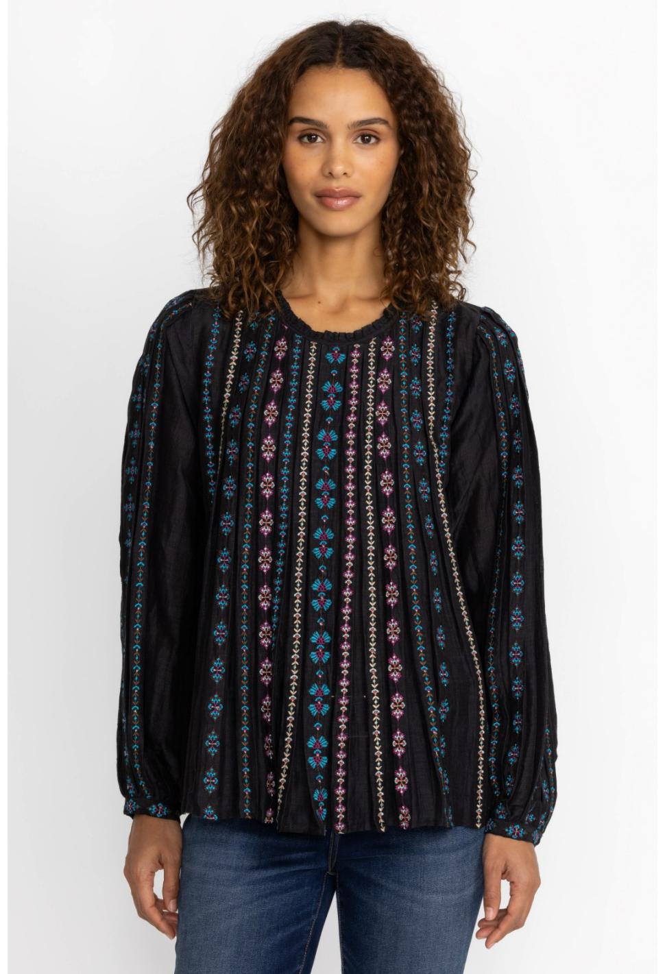 Women Tops | Johnny Was Calico Blouse Black