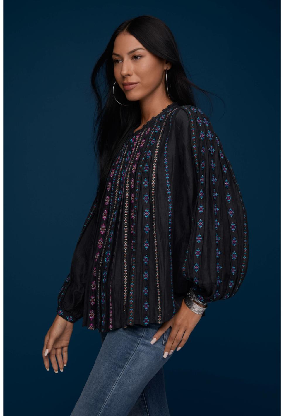 Women Tops | Johnny Was Calico Blouse Black