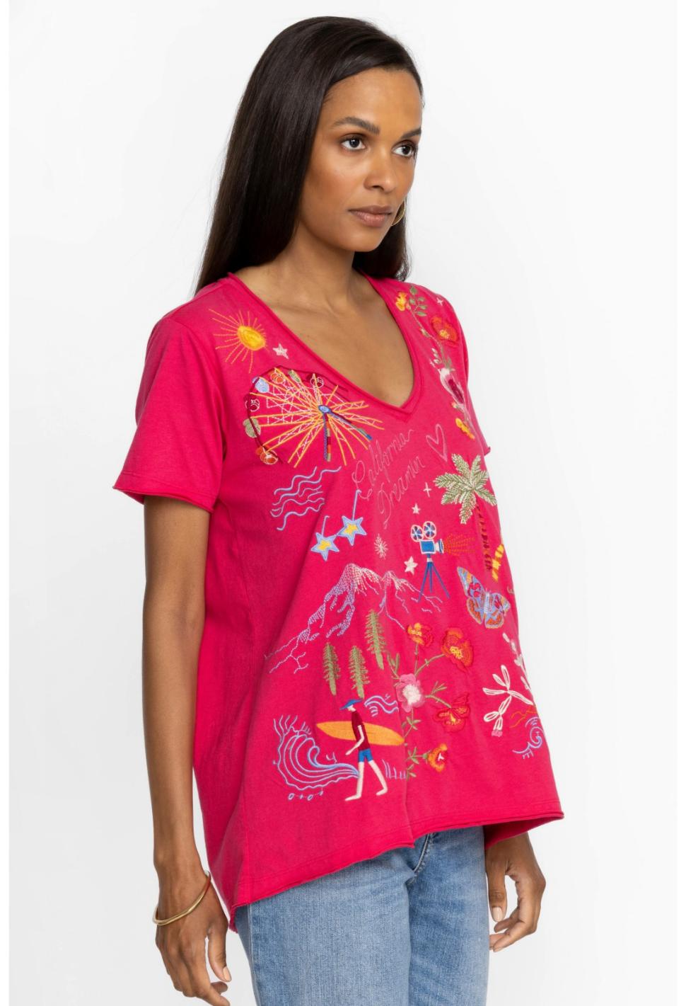 Women Tops | Johnny Was California Everyday Tee Raspberry