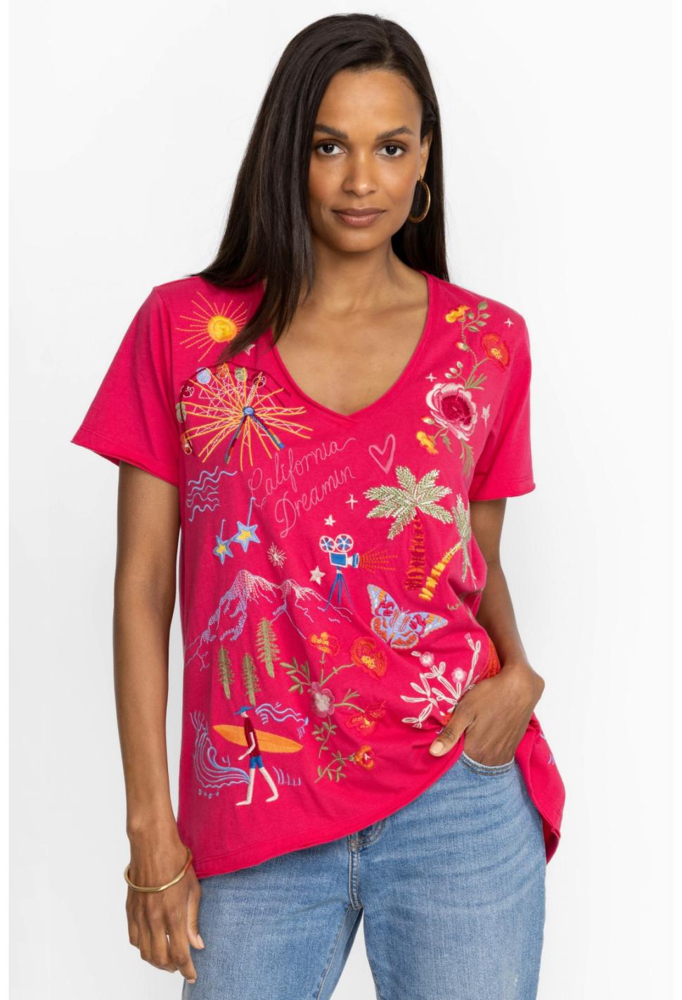 Women Tops | Johnny Was California Everyday Tee Raspberry