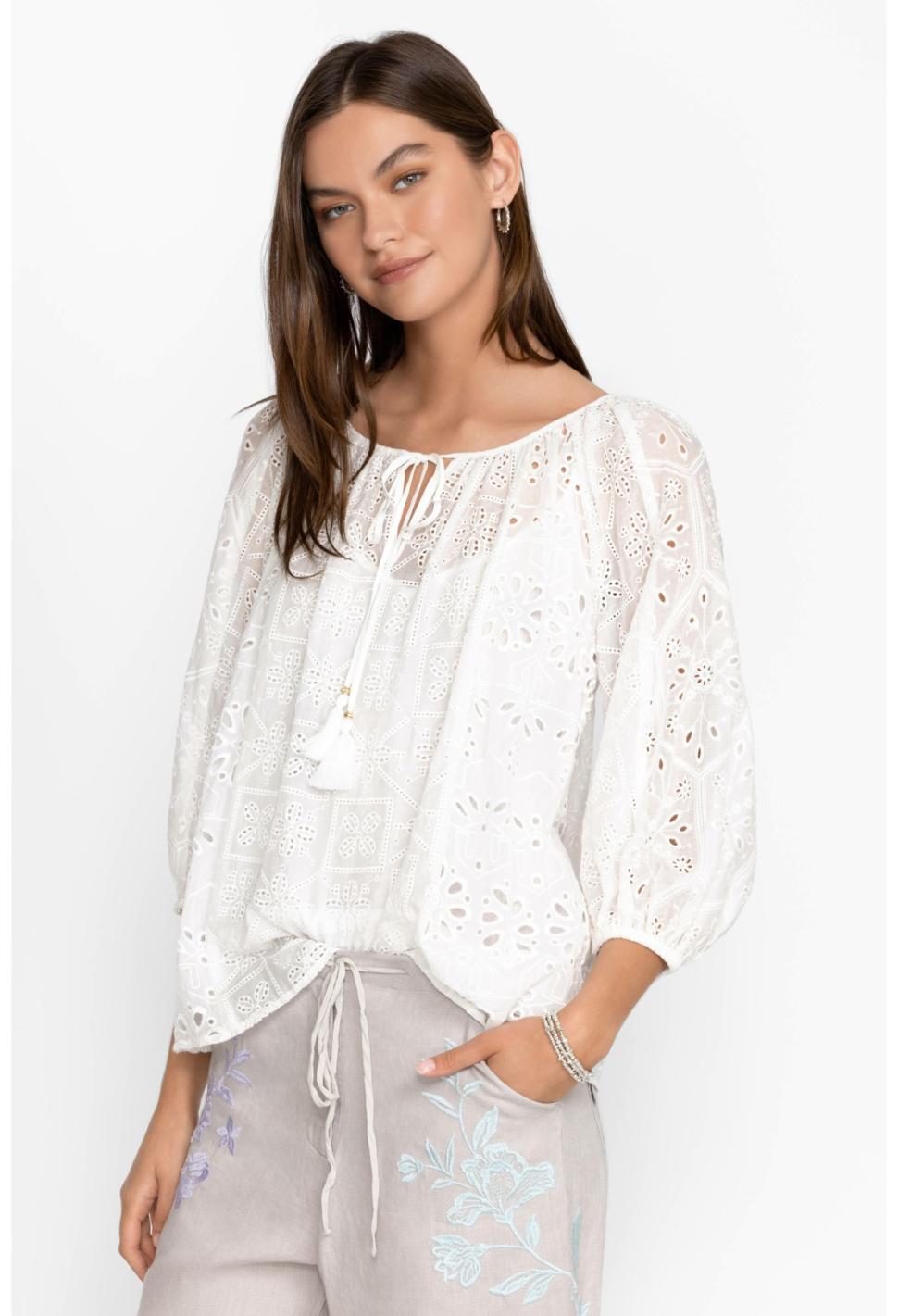 Women Tops | Johnny Was Castillo Eyelet Blouse White