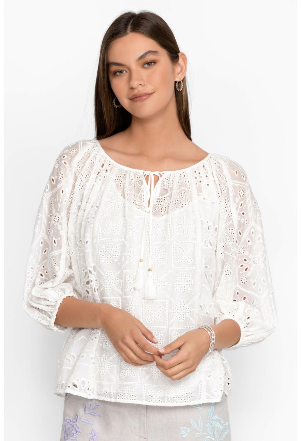 Women Tops | Johnny Was Castillo Eyelet Blouse White