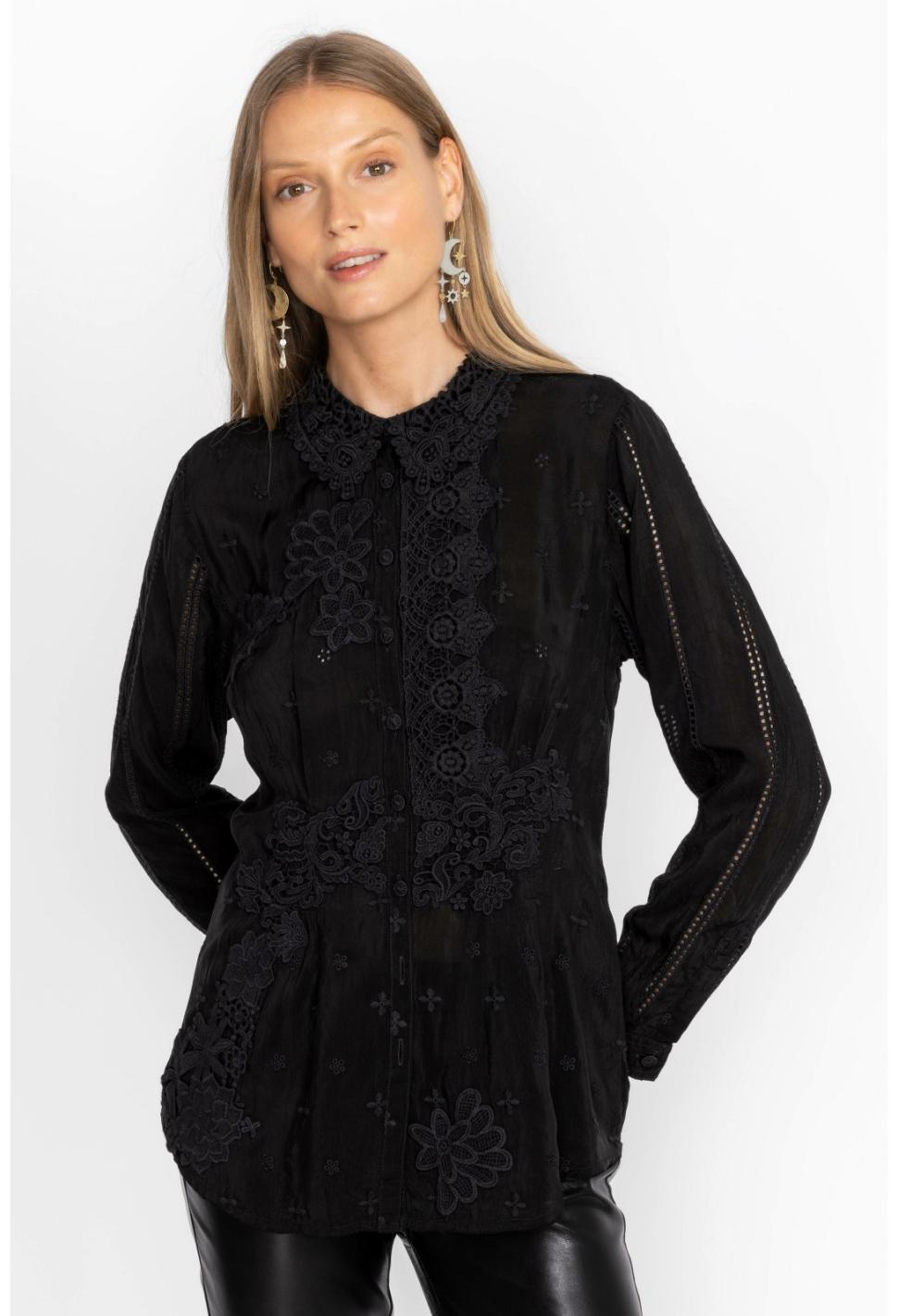 Women Tops | Johnny Was Celia Applique Shirt Black