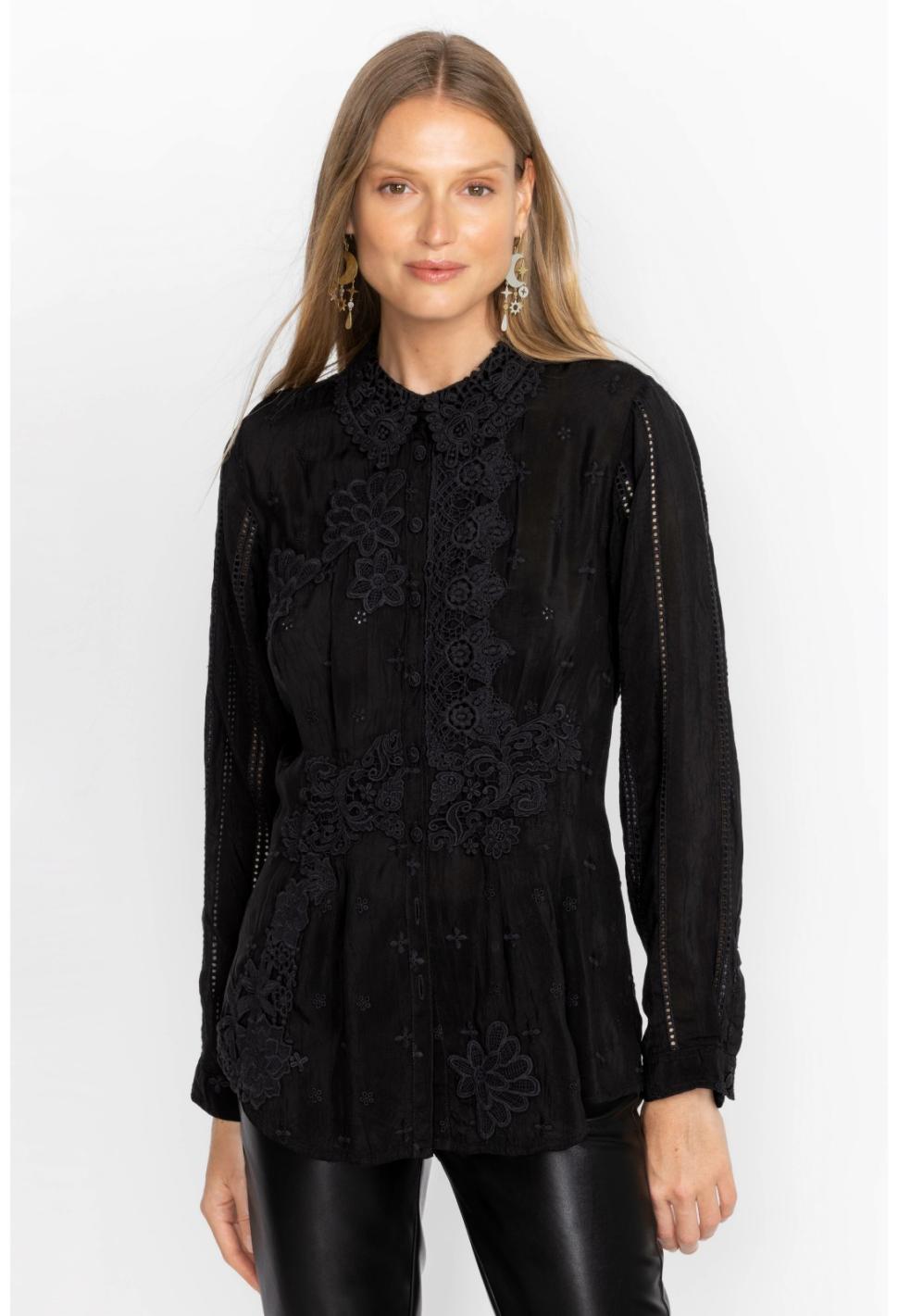 Women Tops | Johnny Was Celia Applique Shirt Black