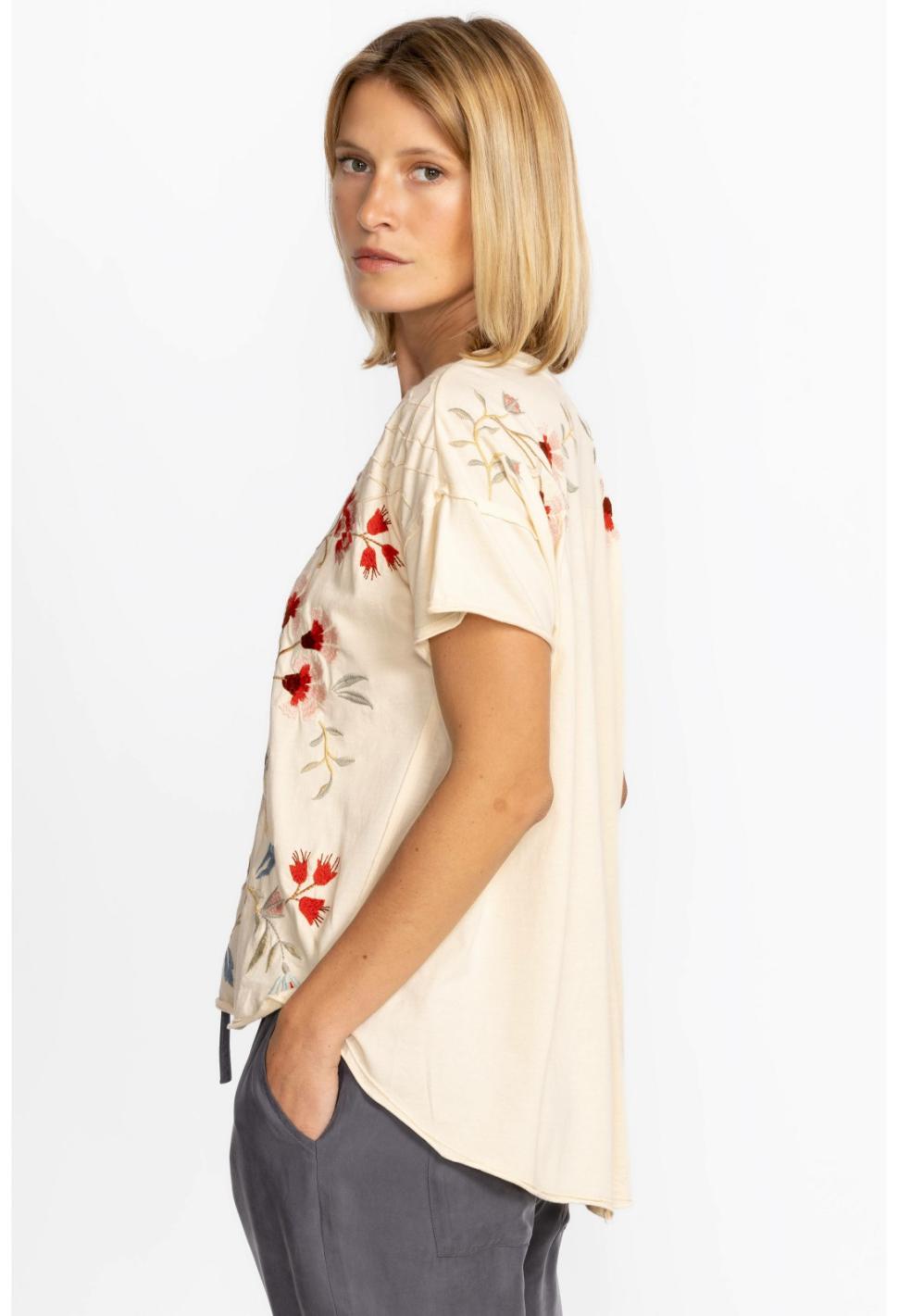 Women Tops | Johnny Was Clara Raw Detail Swing Tee Brie