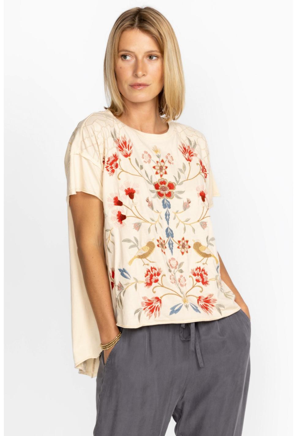 Women Tops | Johnny Was Clara Raw Detail Swing Tee Brie