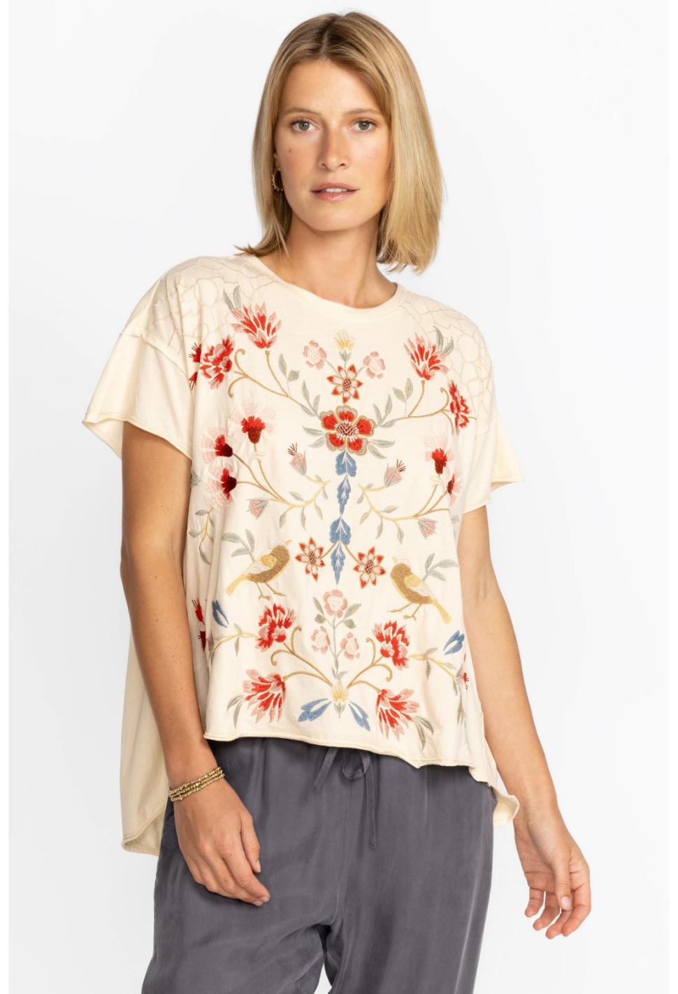 Women Tops | Johnny Was Clara Raw Detail Swing Tee Brie