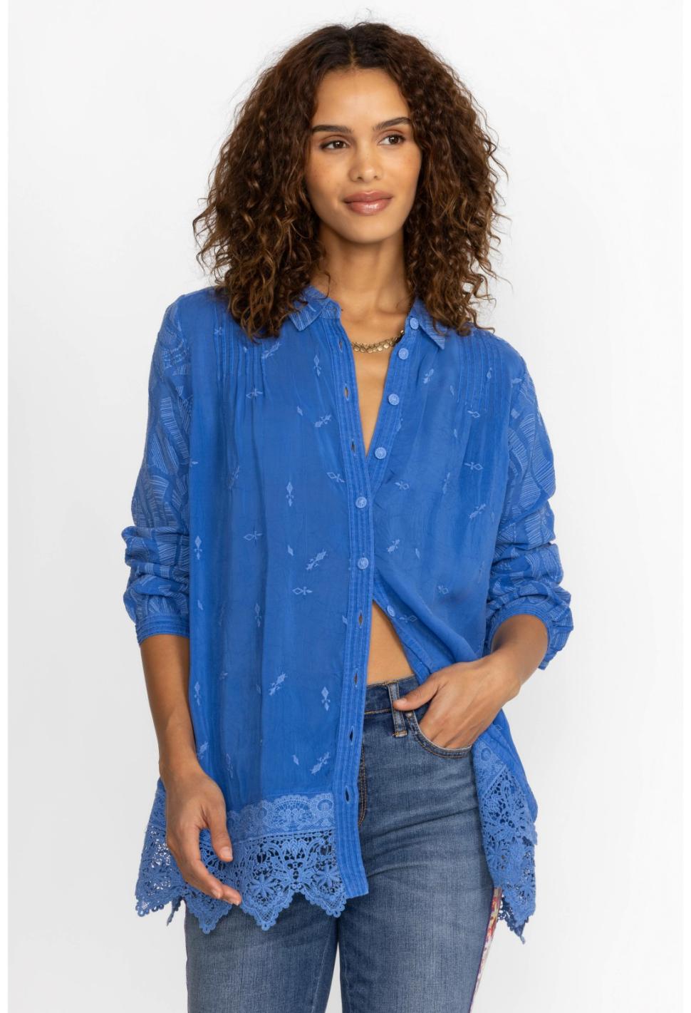 Women Tops | Johnny Was Deni Sana Tunic Blue Gem