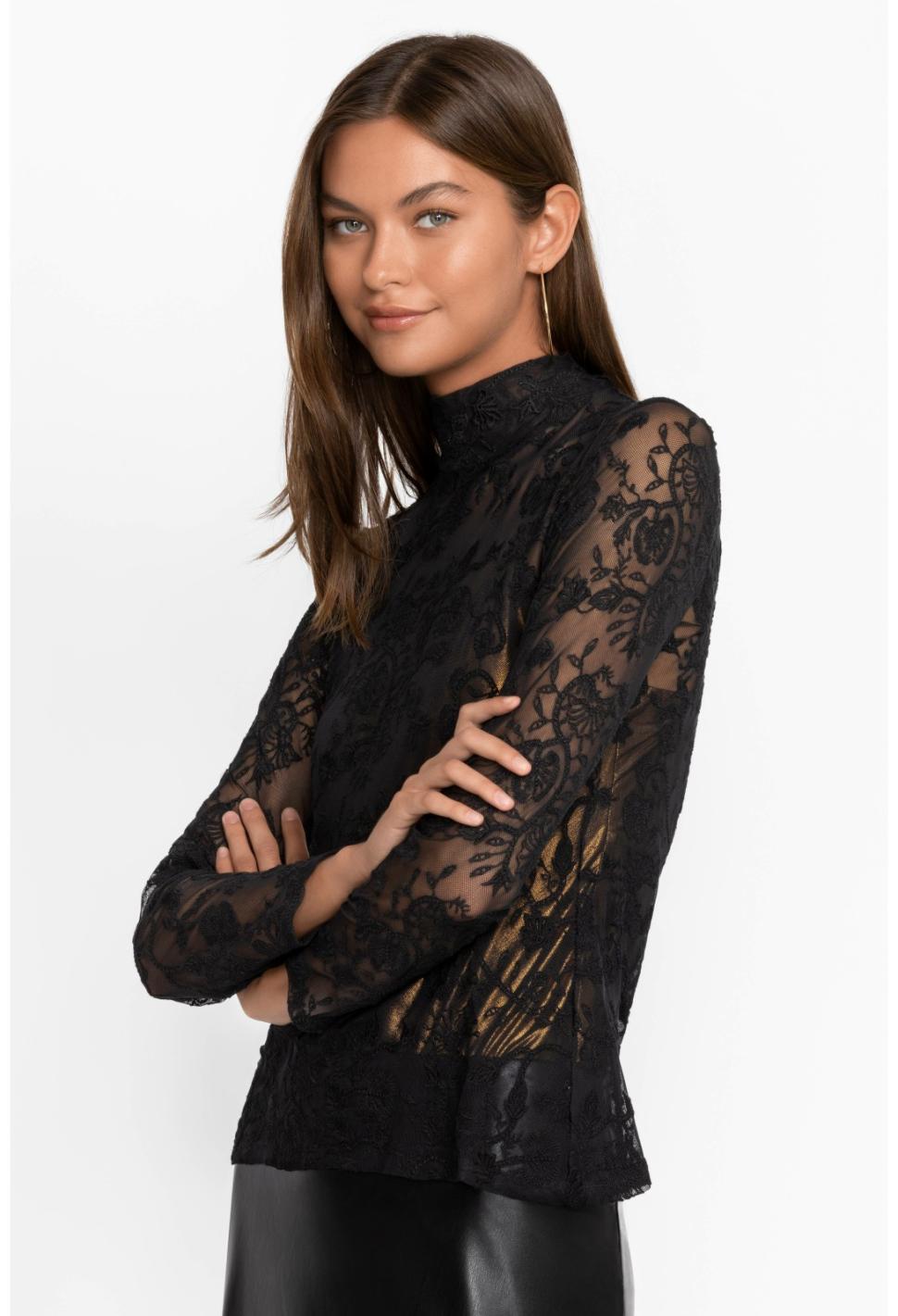 Women Tops | Johnny Was Dina Mesh Tee Black