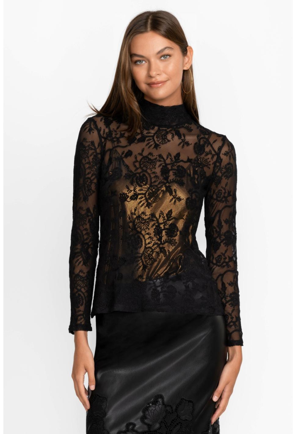 Women Tops | Johnny Was Dina Mesh Tee Black