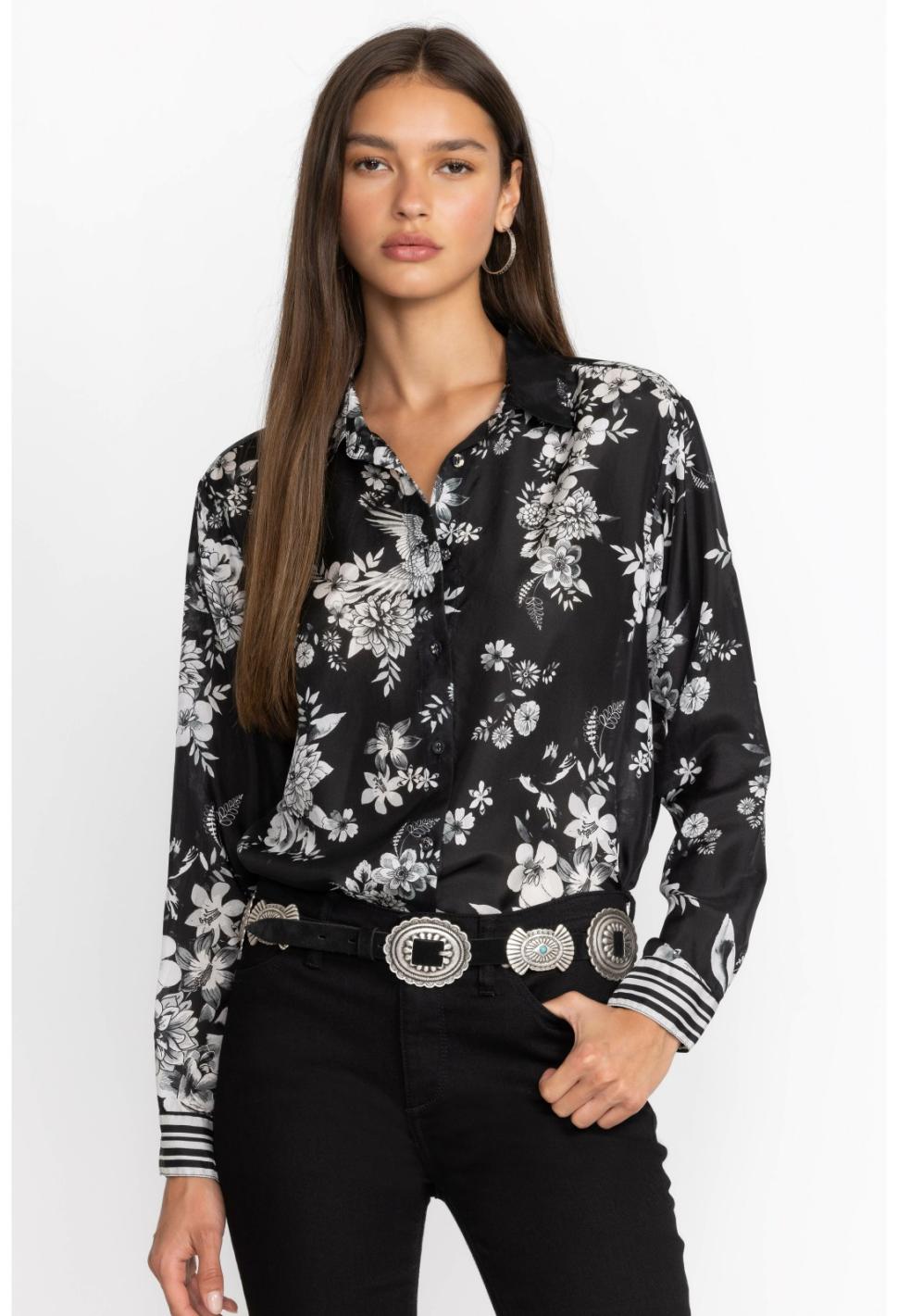 Women Tops | Johnny Was Dreamer Oversized Shirt Charcoal Dreamer