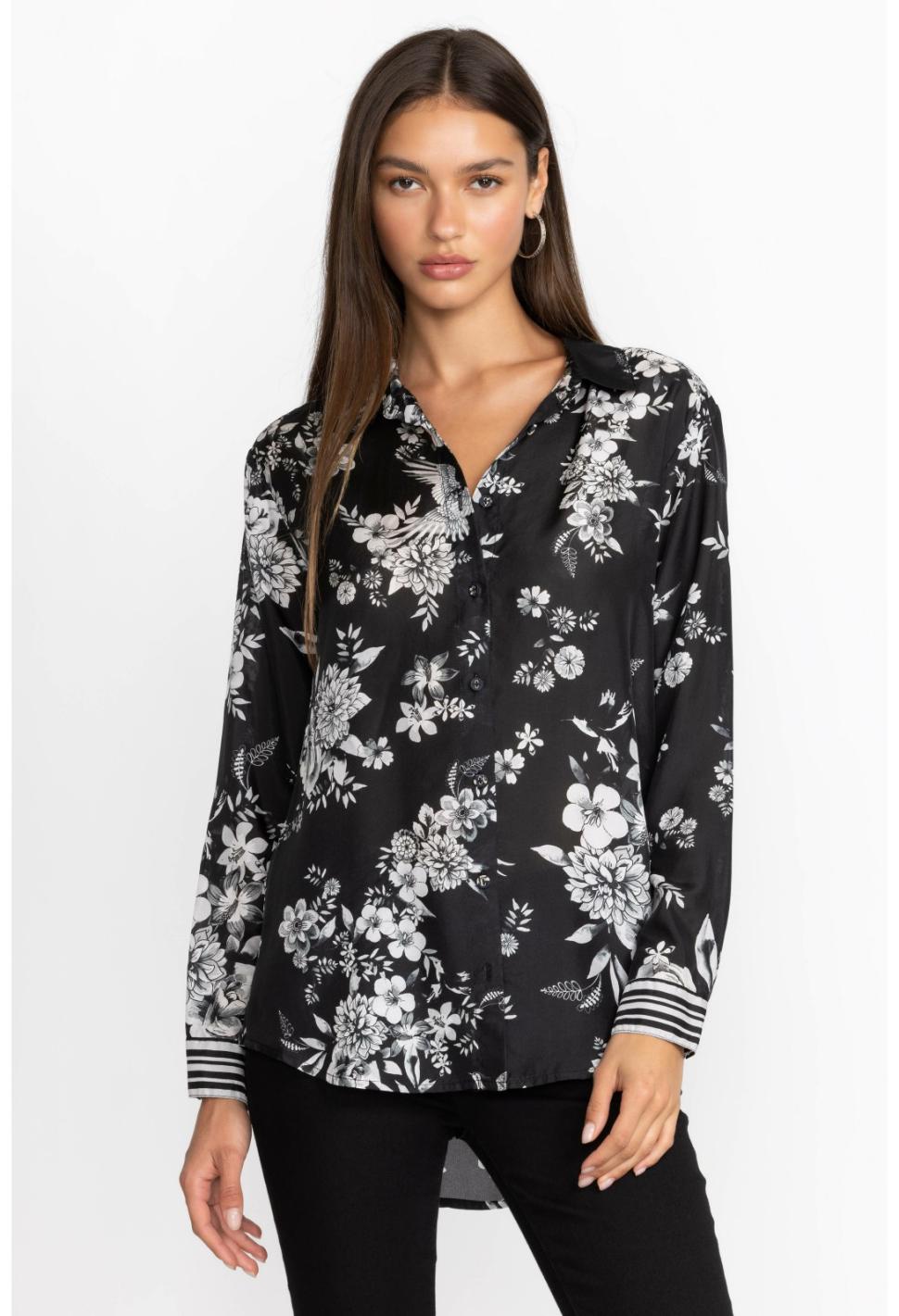 Women Tops | Johnny Was Dreamer Oversized Shirt Charcoal Dreamer