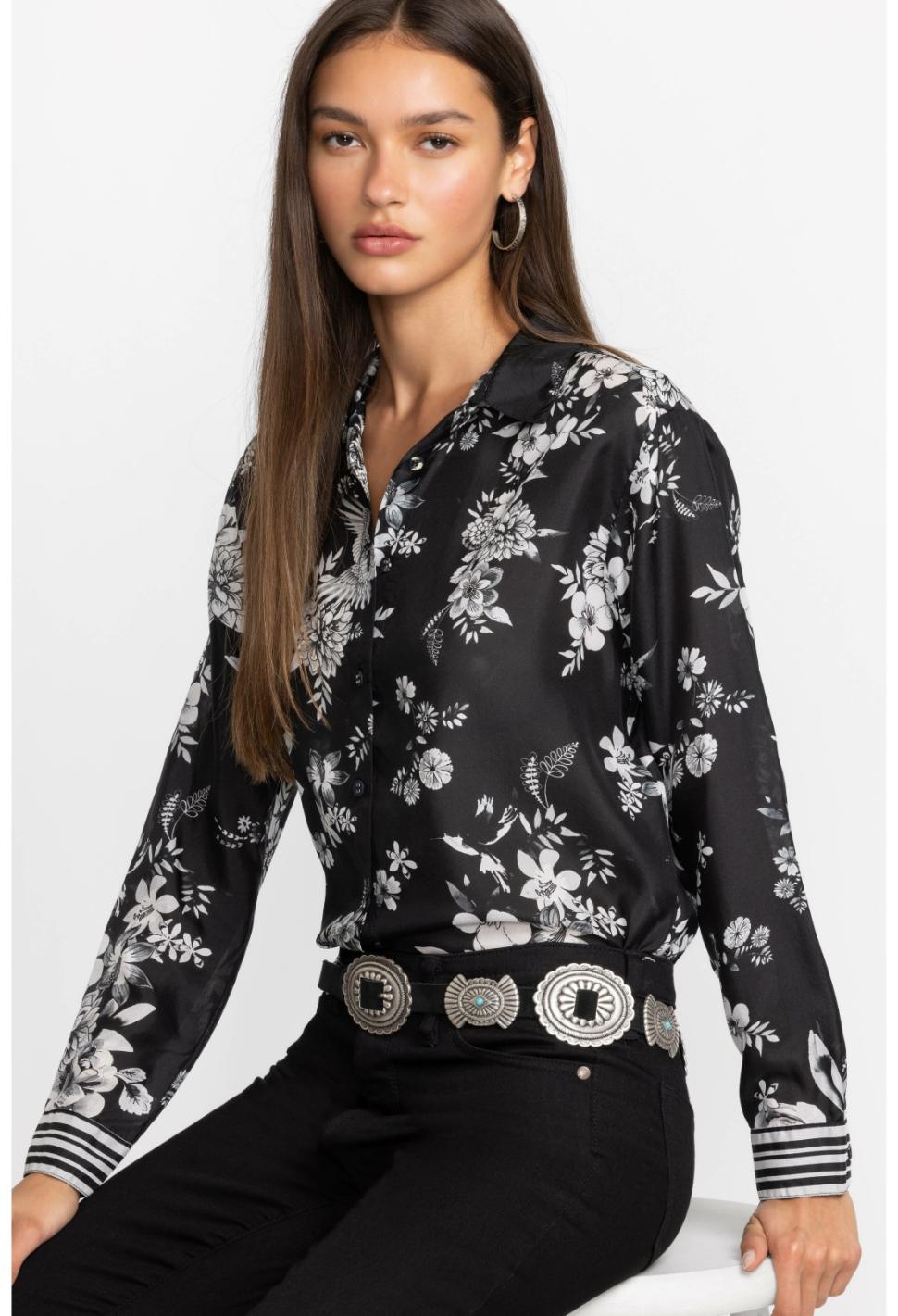 Women Tops | Johnny Was Dreamer Oversized Shirt Charcoal Dreamer