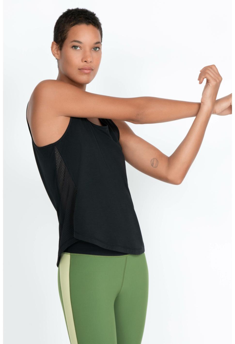 Women Tops | Johnny Was Effect Mesh Contrast Tank Jet Black
