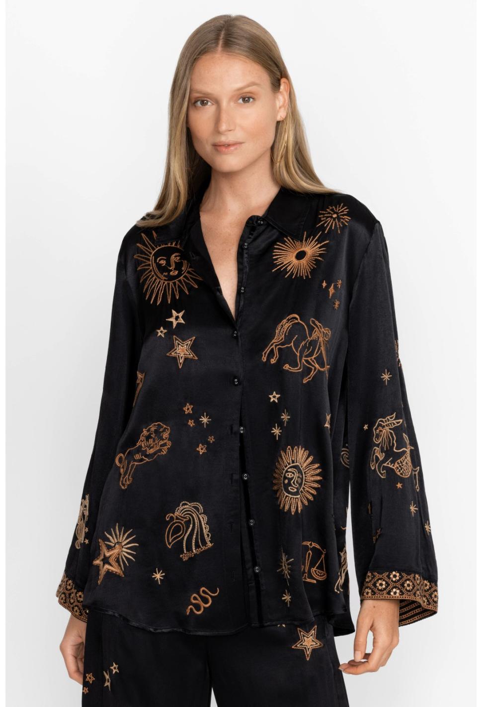 Women Tops | Johnny Was Estrella Kimono Sleeve Oversized Shirt Black