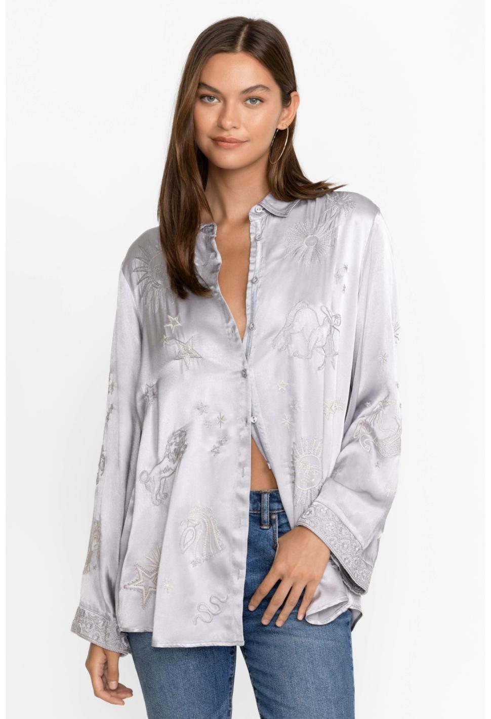 Women Tops | Johnny Was Estrella Kimono Sleeve Oversized Shirt Silver