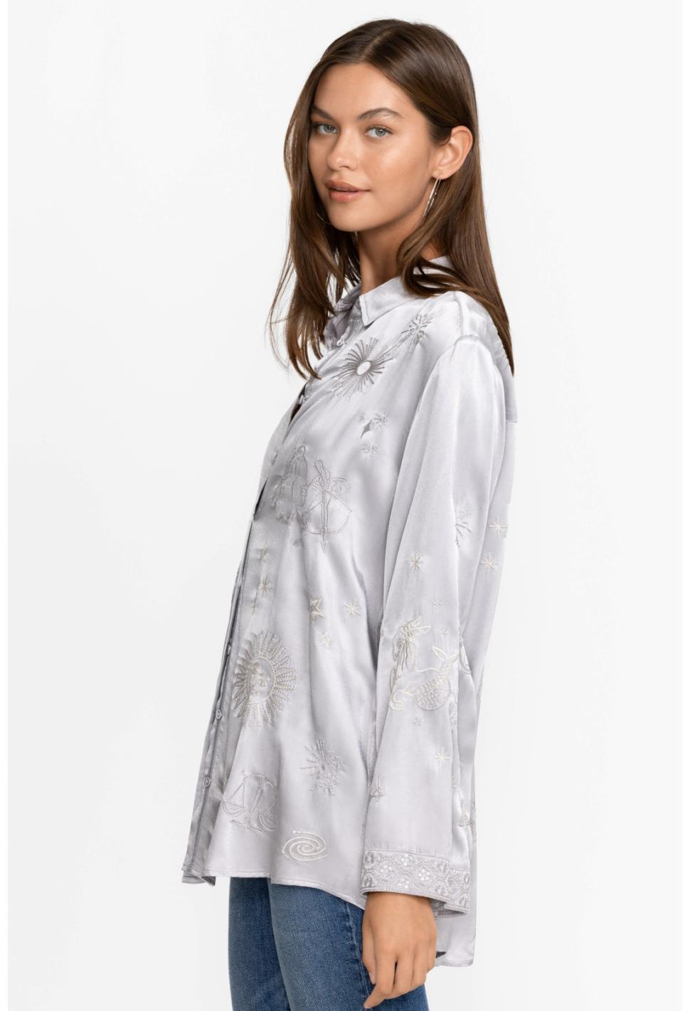 Women Tops | Johnny Was Estrella Kimono Sleeve Oversized Shirt Silver