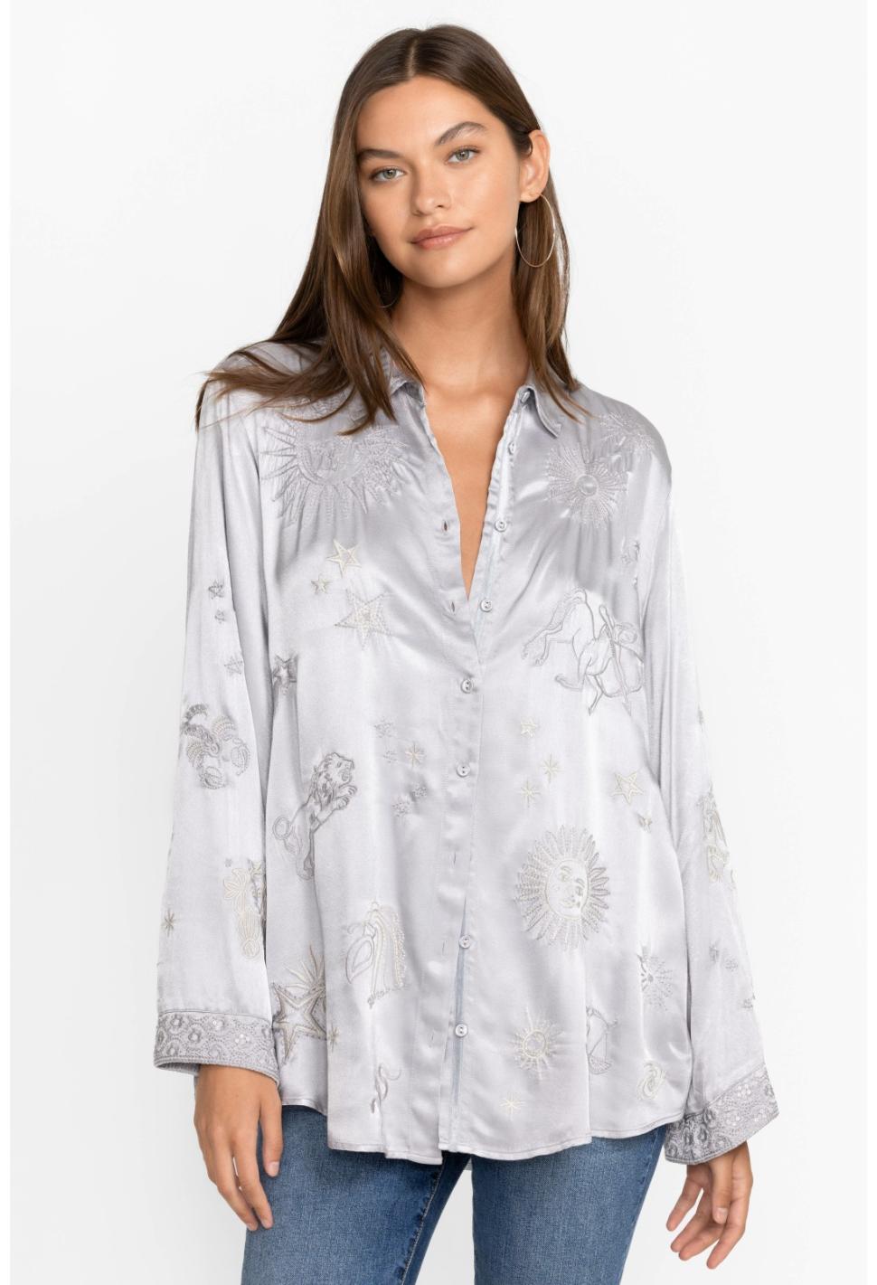 Women Tops | Johnny Was Estrella Kimono Sleeve Oversized Shirt Silver