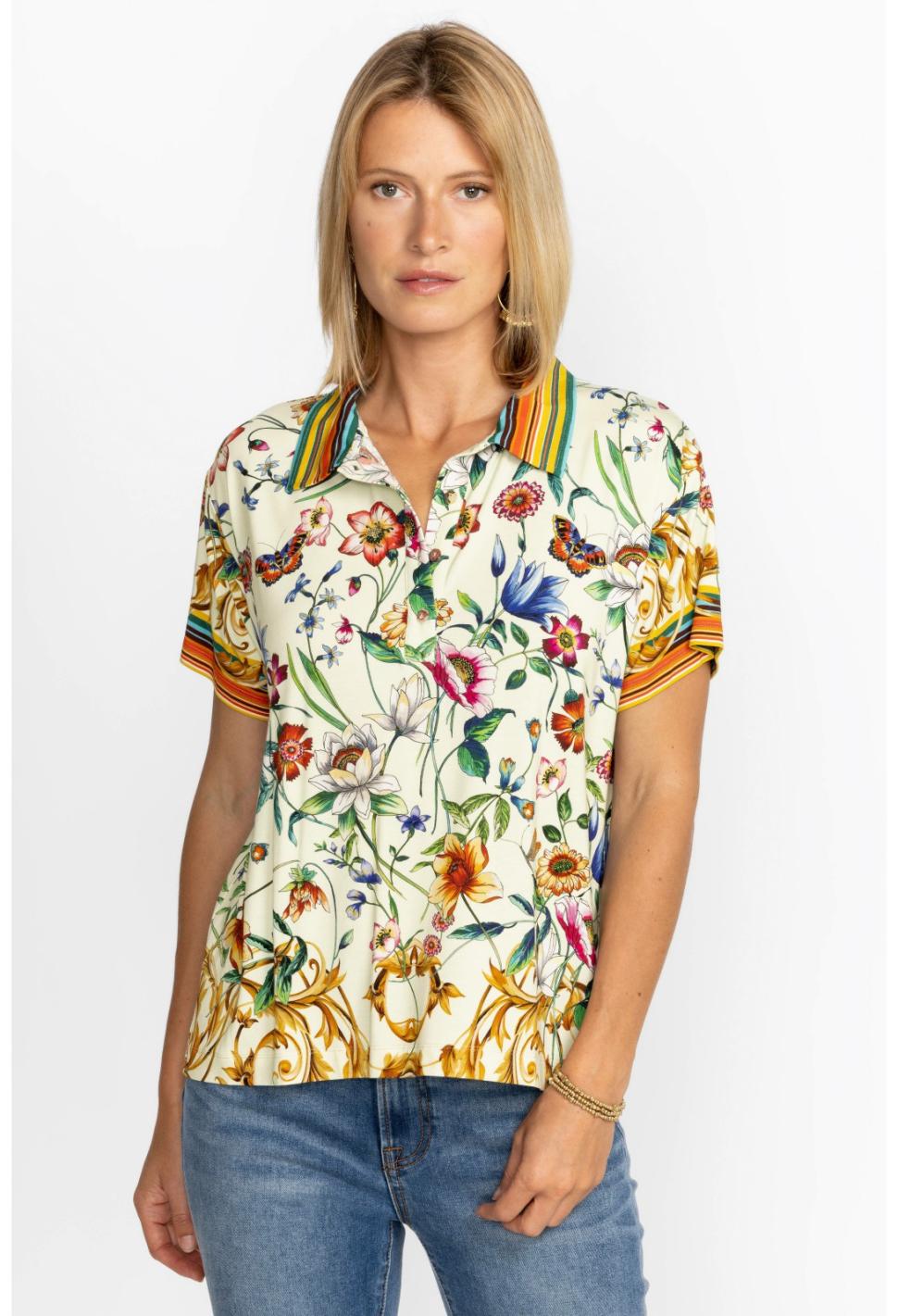Women Tops | Johnny Was Felix Short Sleeve Polo Tee Felix