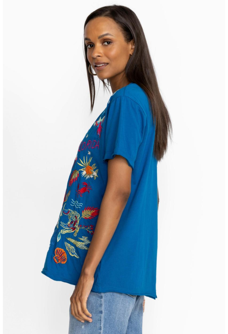 Women Tops | Johnny Was Florida Everyday Tee Mykonos Blue