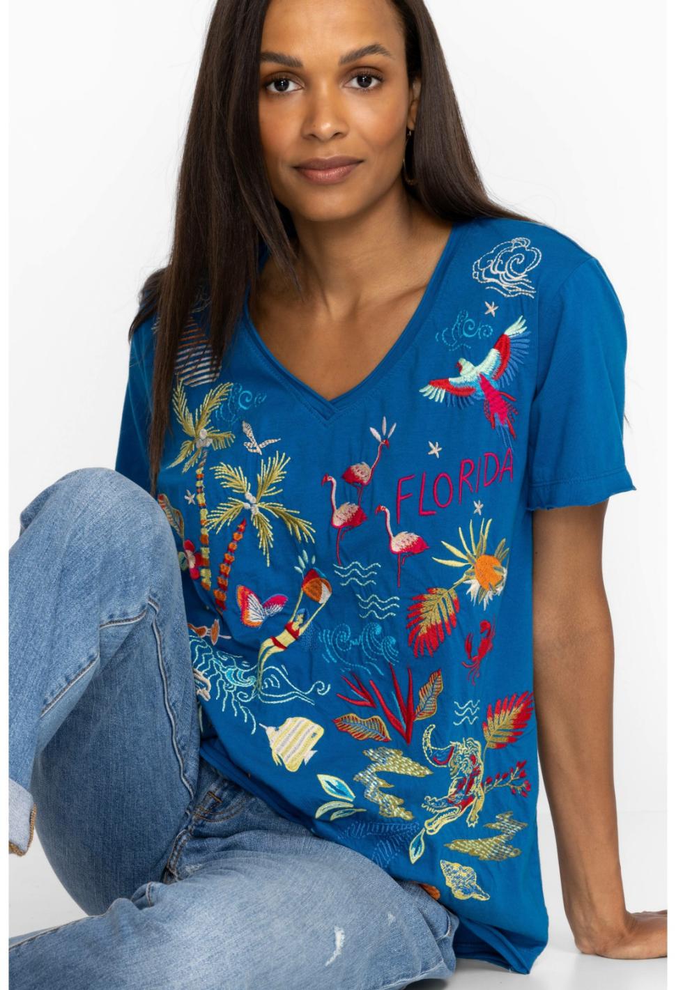Women Tops | Johnny Was Florida Everyday Tee Mykonos Blue