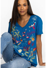 Women Tops | Johnny Was Florida Everyday Tee Mykonos Blue