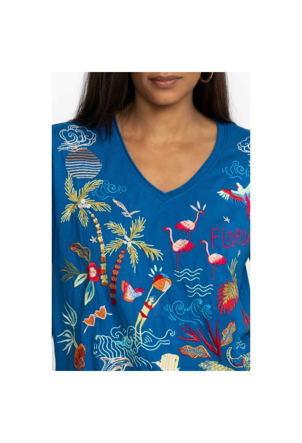 Women Tops | Johnny Was Florida Everyday Tee Mykonos Blue