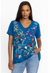 Women Tops | Johnny Was Florida Everyday Tee Mykonos Blue
