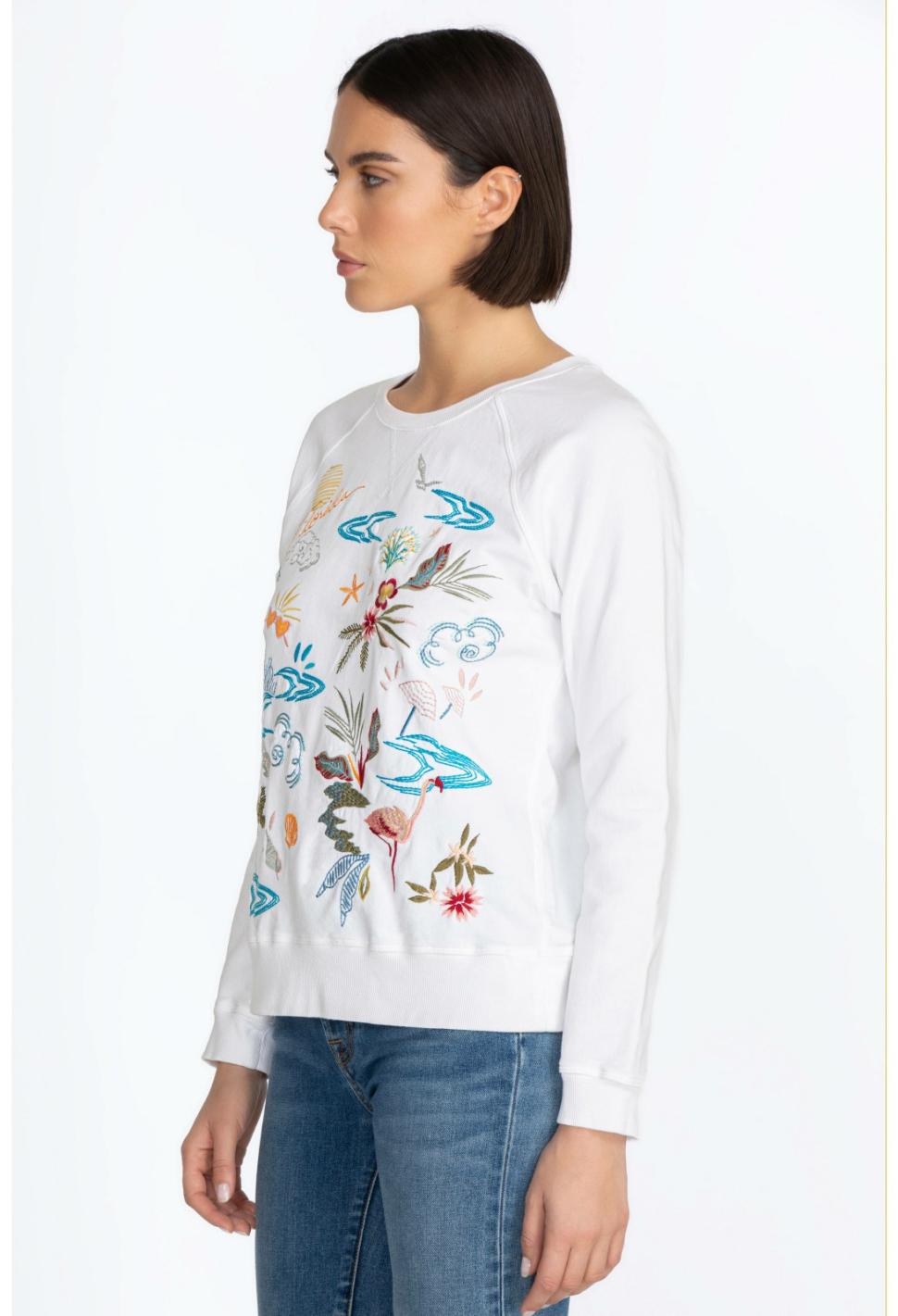 Women Tops | Johnny Was Florida Raglan Sweatshirt White