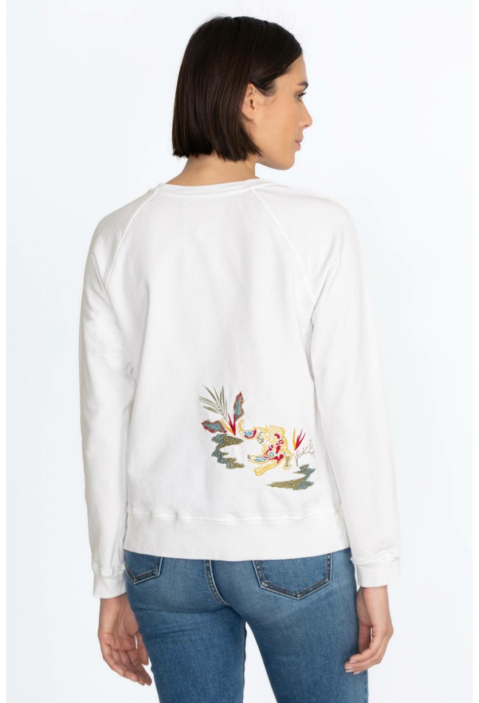 Women Tops | Johnny Was Florida Raglan Sweatshirt White