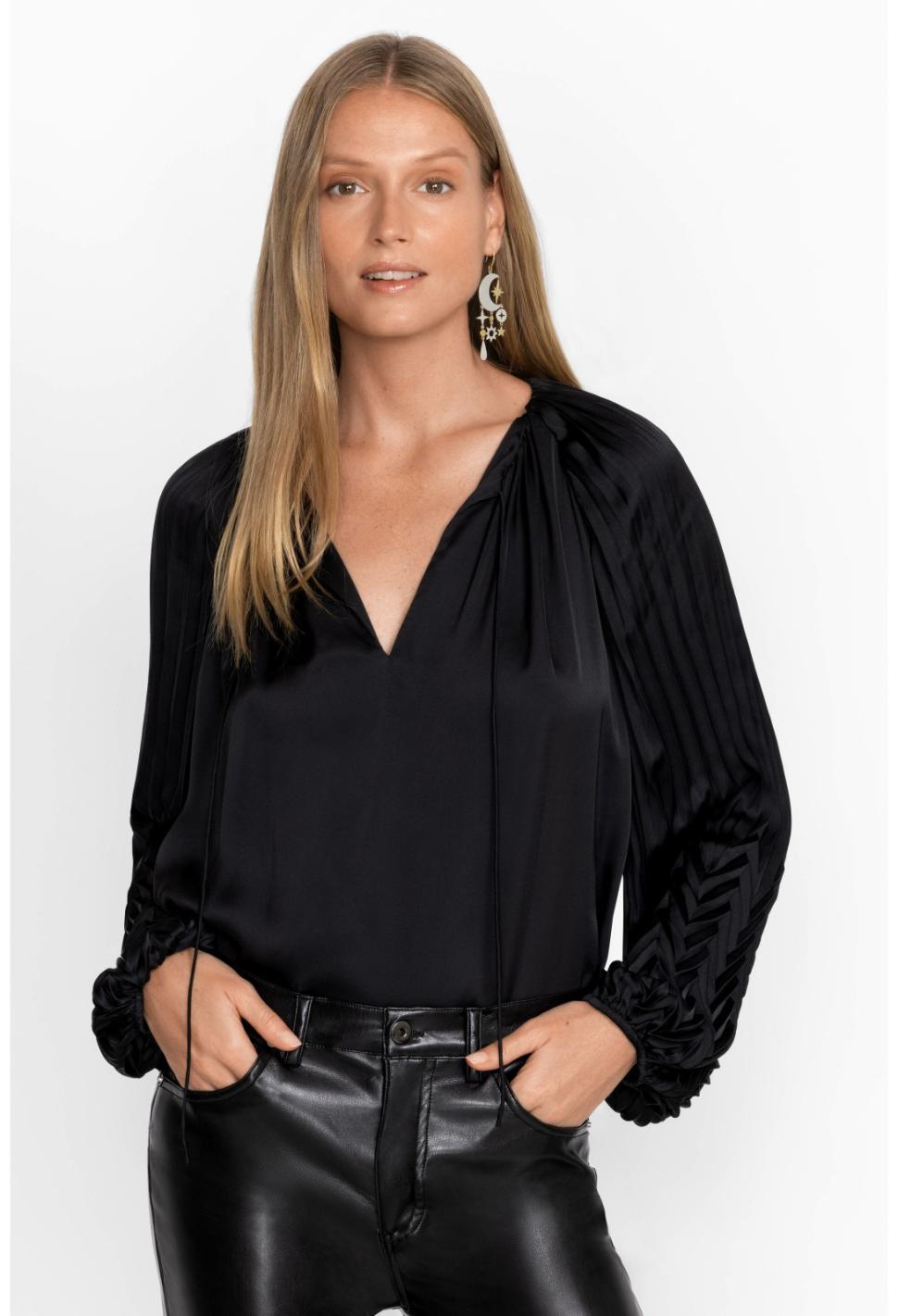 Women Tops | Johnny Was Gemma Pleated Blouse Black
