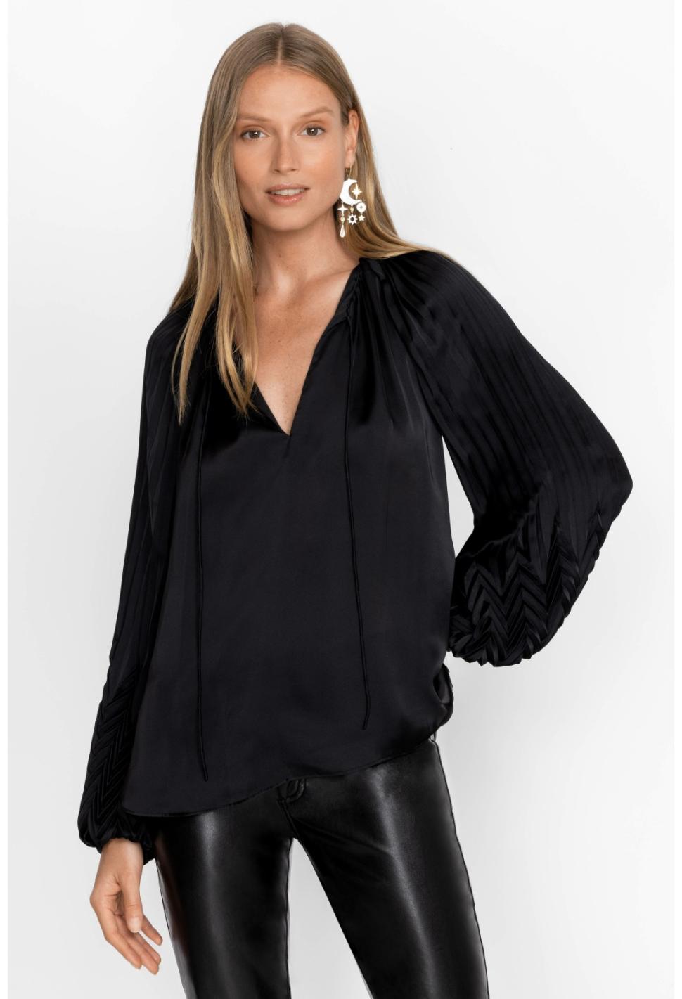 Women Tops | Johnny Was Gemma Pleated Blouse Black