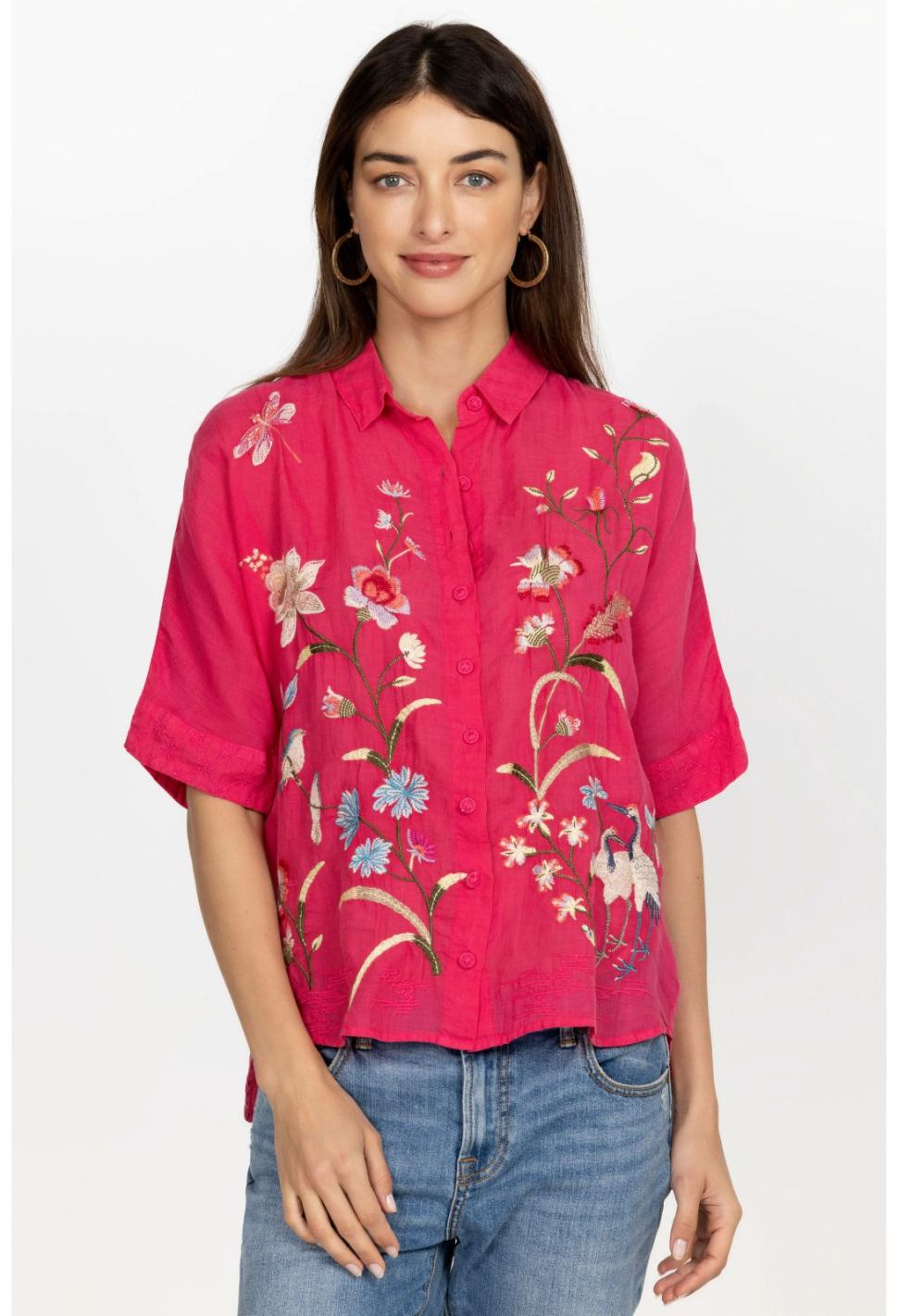 Women Tops | Johnny Was Geniveve Relaxed Dolman Shirt Rose Red