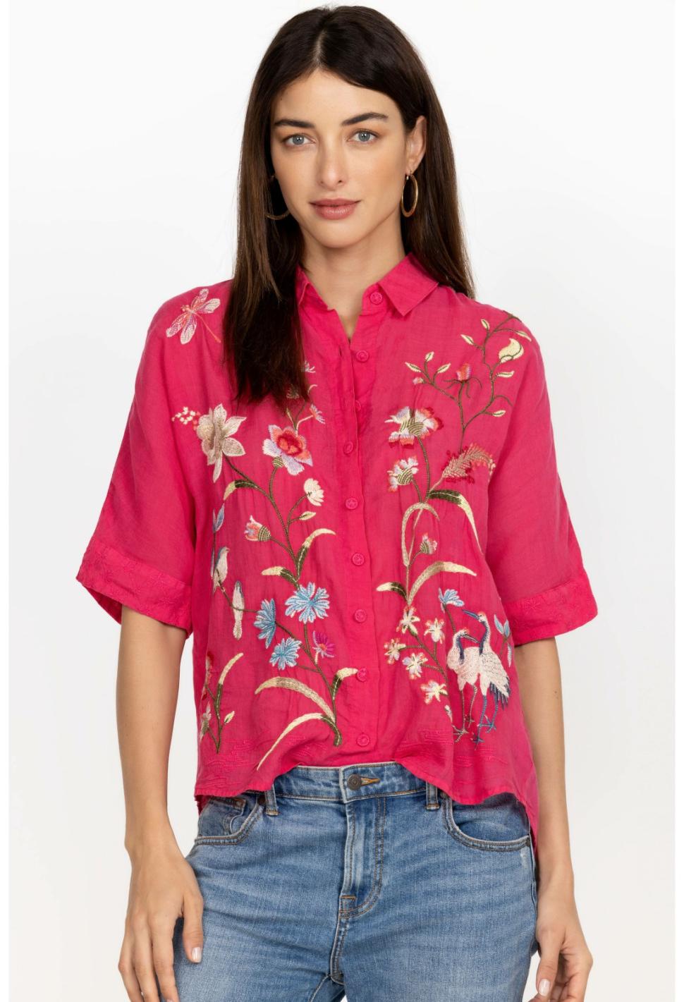Women Tops | Johnny Was Geniveve Relaxed Dolman Shirt Rose Red