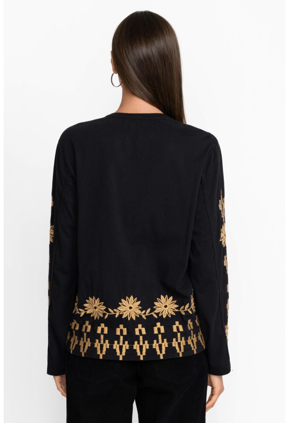 Women Tops | Johnny Was Georgina Raw Seam Henley Black