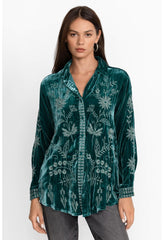 Women Tops | Johnny Was Georgina Velvet Oversized Shirt Deep Teal