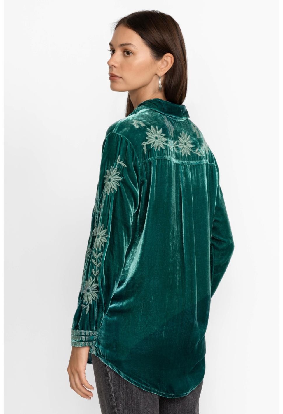 Women Tops | Johnny Was Georgina Velvet Oversized Shirt Deep Teal
