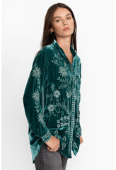 Women Tops | Johnny Was Georgina Velvet Oversized Shirt Deep Teal