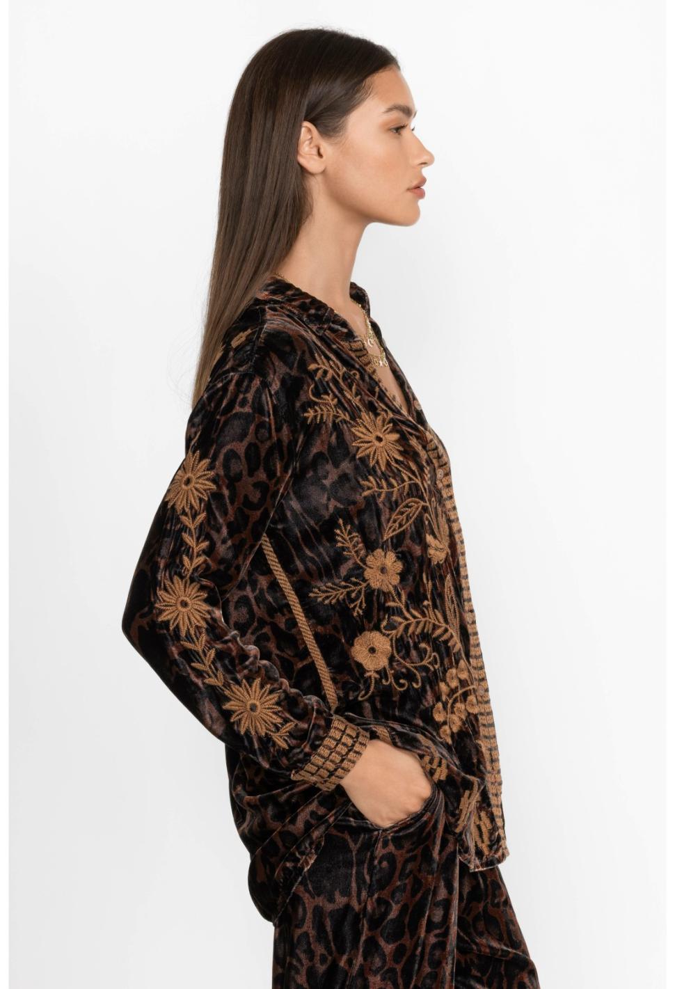 Women Tops | Johnny Was Georgina Velvet Oversized Shirt French Leopard