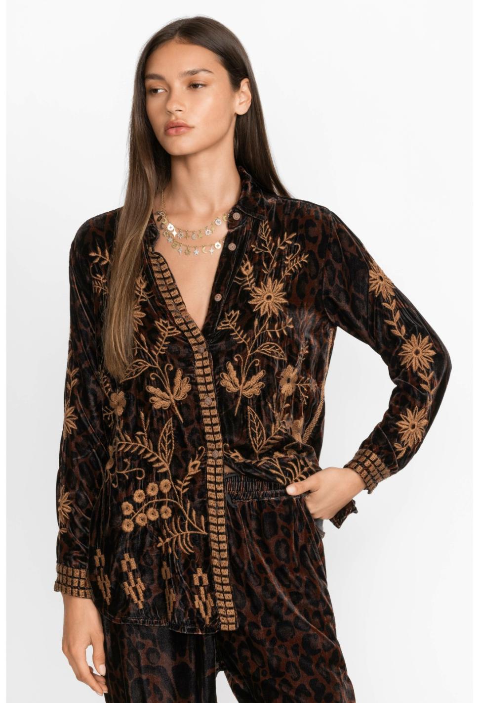 Women Tops | Johnny Was Georgina Velvet Oversized Shirt French Leopard