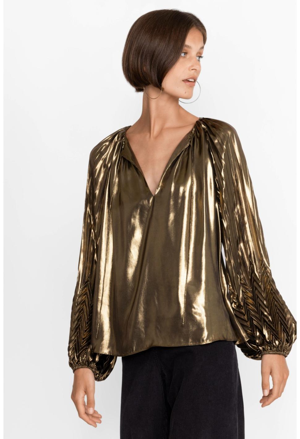 Women Tops | Johnny Was Golden Gem Pleated Blouse Gold