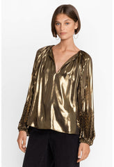 Women Tops | Johnny Was Golden Gem Pleated Blouse Gold