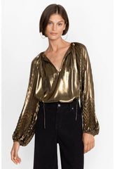 Women Tops | Johnny Was Golden Gem Pleated Blouse Gold