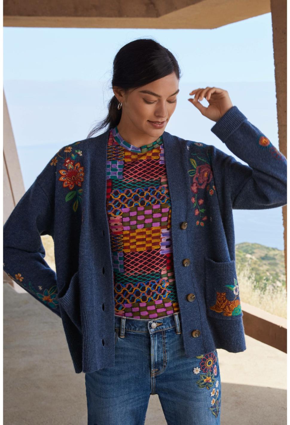 Women Tops | Johnny Was Griffin Cardigan Blue