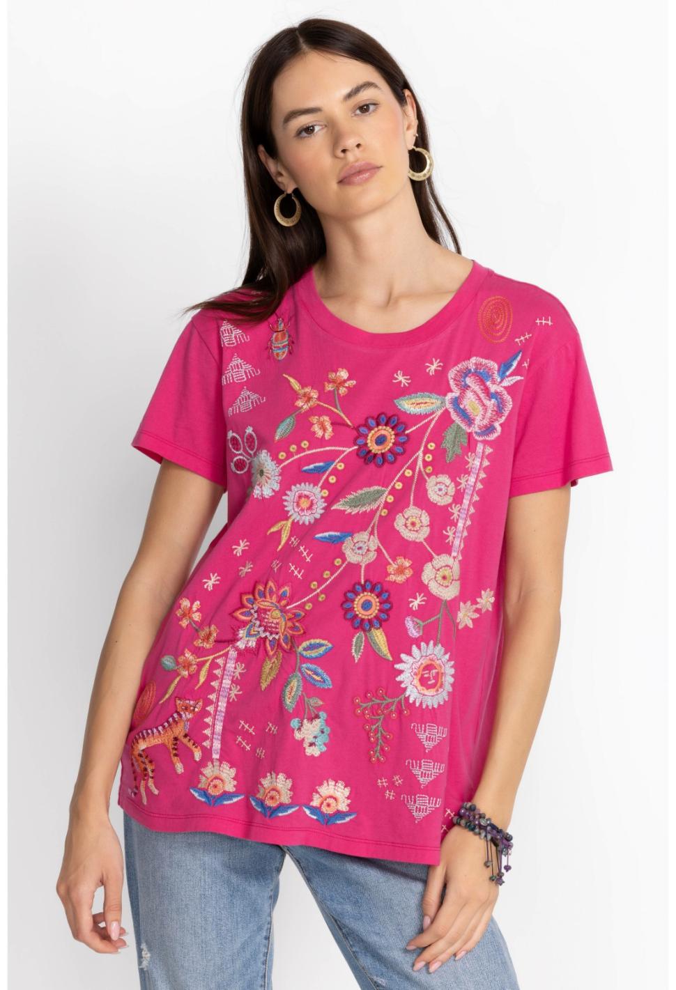 Women Tops | Johnny Was Griffin Easy Fit Tee Flamingo Pink