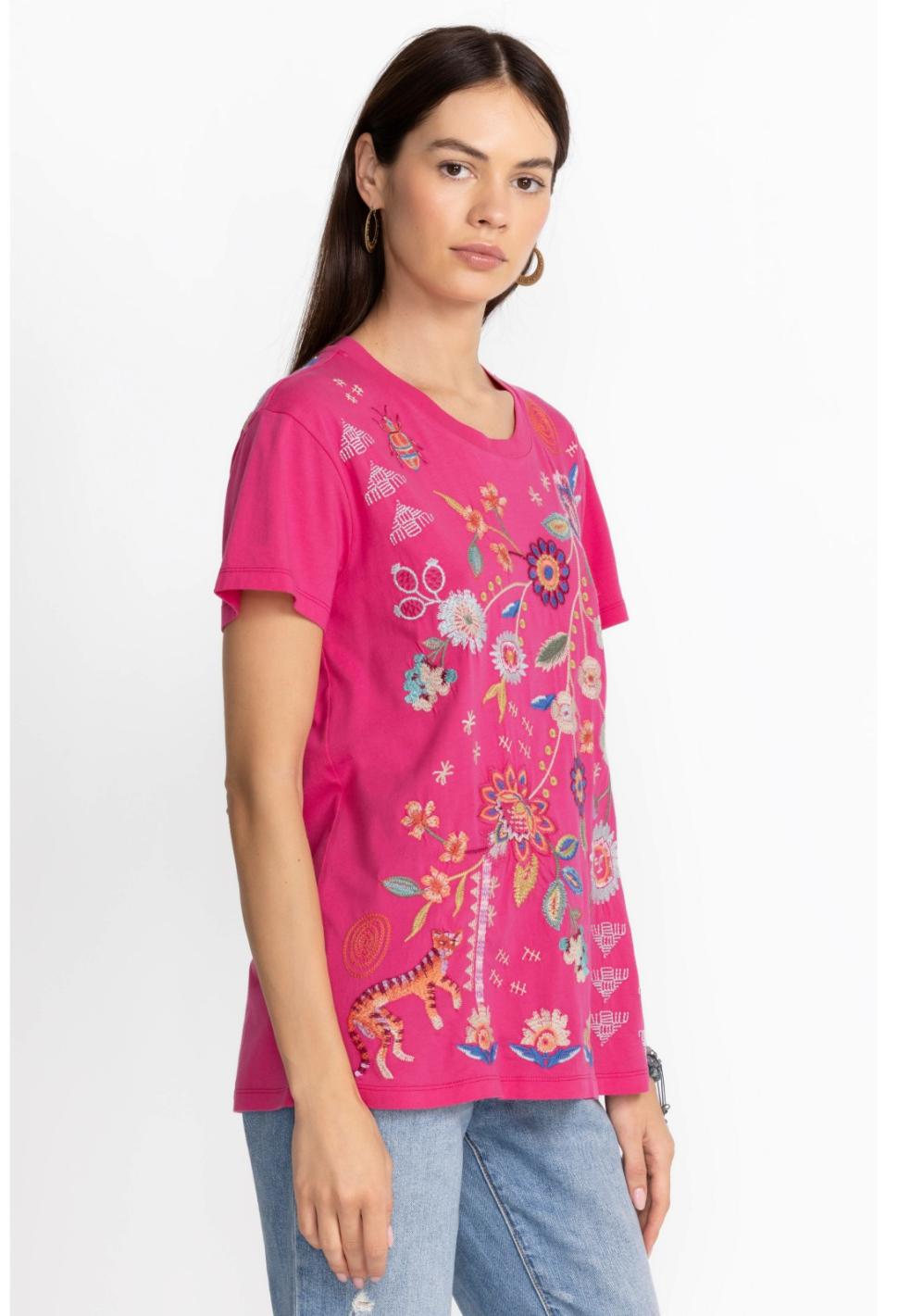 Women Tops | Johnny Was Griffin Easy Fit Tee Flamingo Pink