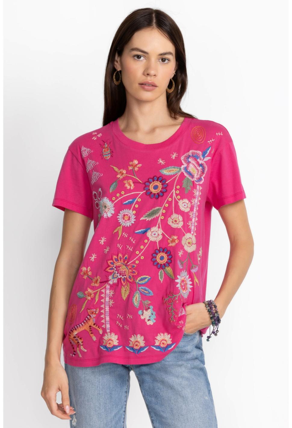 Women Tops | Johnny Was Griffin Easy Fit Tee Flamingo Pink