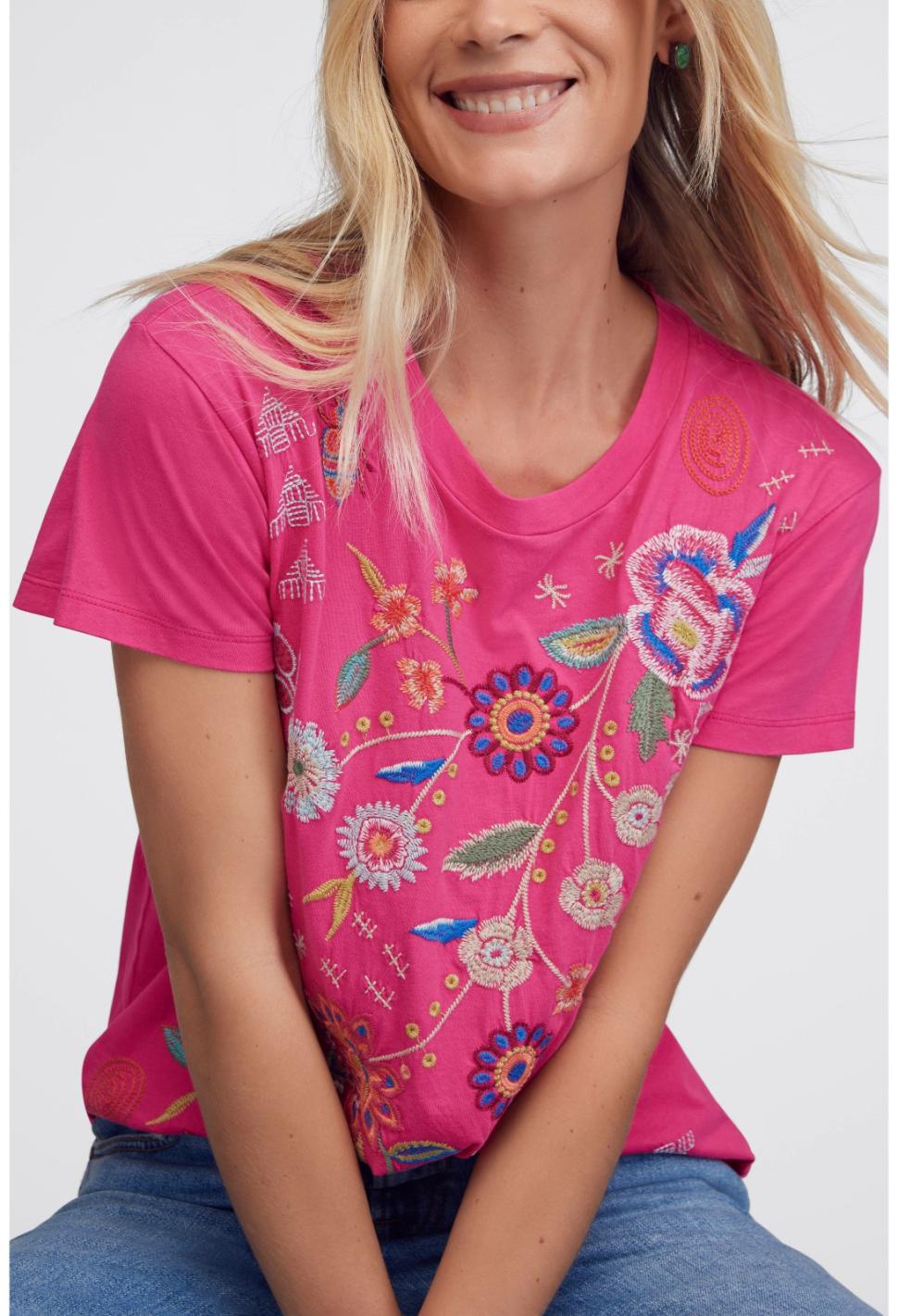 Women Tops | Johnny Was Griffin Easy Fit Tee Flamingo Pink
