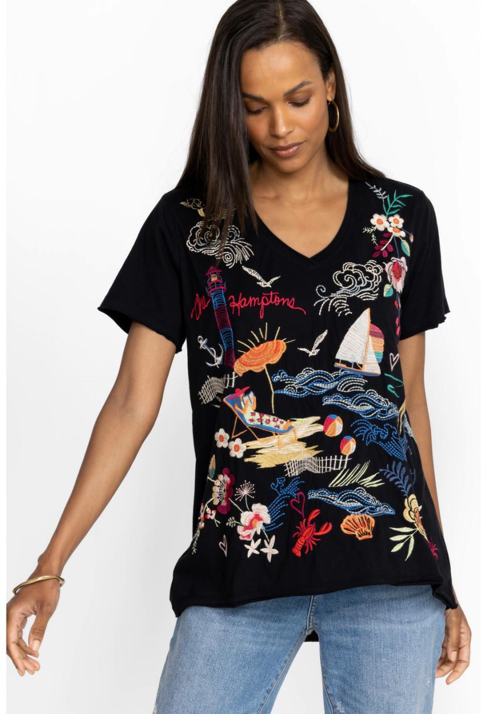 Women Tops | Johnny Was Hamptons Everyday Tee Black